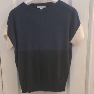 Max Mara Sweater, Tee.  Navy, Black, & Cream Colorblock, Excellent Condition